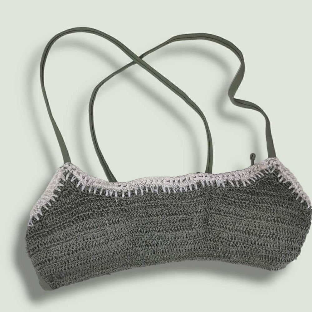 Xhilaration Olive Green Bikini Top Criss Cross Spaghetti Straps Back Tie Crochet